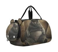 Carry on Duffel for Boys Cute Bulldog Happy Face Art Weekend Duffel Overnight Girls Tote Duffle Bags Travel with Shoulder Strap, Funny Fat Cat Relax Couch, Classic