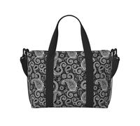 Carry On Duffle Bags Overnight Weekender Bags for Women, Black White Indian Paisley Personal Item Travel Bag, Travel Essentials Sport Gym Bag for Men Women