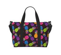 Carry On Duffle Bags Overnight Weekender Bags for Women, Colorful Pineapple Black Personal Item Travel Bag, Travel Essentials Sport Gym Bag for Men Women