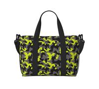 Carry On Duffle Bags Overnight Weekender Bags for Women, Geometric Green Black Camouflage Personal Item Travel Bag, Travel Essentials Sport Gym Bag for Men Women