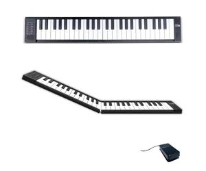 Carry-on Folding Piano 49 Touch - 49 Key Portable Keyboard with 128 Voices, Touch Sensitive Keys, USB & Bluetooth MIDI, Rechargeable Travel Piano (Black)