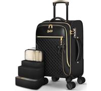 Carry On Luggage 22x14x9 Airline Approved, 20 Inch Softside Suitcase with 4 Pcs, Lightweight Luggage for Women with TSA Lock and 4 Spinner Wheels, Soft Side Carry-on Suitcases for Travel, Black, 20