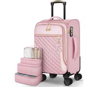 Carry On Luggage 22x14x9 Airline Approved, 20 Inch Softside Suitcase with 4 Pcs, Lightweight Luggage for Women with TSA Lock and 4 Spinner Wheels, Soft Side Carry-on Suitcases for Travel, Pink, S
