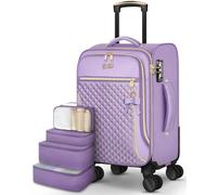 Carry On Luggage 22x14x9 Airline Approved, 20 Inch Softside Suitcase with 4 Pcs, Lightweight Luggage for Women with TSA Lock and 4 Spinner Wheels, Soft Side Carry-on Suitcases for Travel, Purple, S