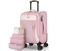Carry On Luggage 22x14x9 Airline Approved, 20 Inch Softside Suitcase with 4 Pcs, Lightweight Luggage for Women with TSA Lock and 4 Spinner Wheels, Soft Side Carry-on Suitcases for Travel, Pink, S