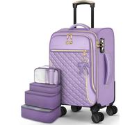 Carry On Luggage 22x14x9 Airline Approved, 22 Inch Softside Suitcase with 4 Pcs, Lightweight Luggage for Women with TSA Lock and 4 Spinner Wheels, Soft Side Rolling Carry-on Suitcases for Travel