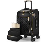 Carry On Luggage 22x14x9 Airline Approved, 22 Inch Softside Suitcase with 4 Pcs, Lightweight Luggage with TSA Lock and 4 Spinner Wheels, Soft Side Rolling Carry-on Suitcases for Women Travel, Black