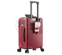 Carry on Luggage 4 Wheels Spinner, Airline Approved Suitcase, Hardside Luggage Front Open with USB Charging Port and Cup Holder, Business Travel Vacation (Red, 20in)
