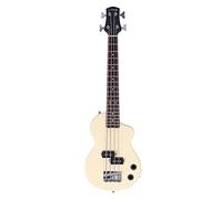 Carry-on Mini Electric Bass Guitar - Short Scale Compact Travel Bass for Beginners & Kids, Lightweight Poplar Body, Maple Neck, Vintage White