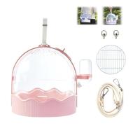 Carryable Large Space Birdcage, Small Bird Travel Cage, Transparent Travel Cage For Small Birds With Adjustable Strap, Safety Buckle & Detachable Stand, With 60ml Water Bottle (Pink with Strap)