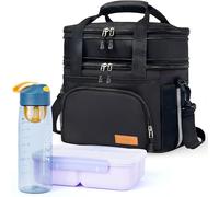 CarryCove Lunch Box for Men and Women - 3-in-1 Bento Box & Bottle Combo, Expandable 16L Double Deck Insulated Lunch Bag for Office, Picnic, Trips Etc.