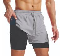 CarryFitness® Gym Shorts Men, Buttery Soft Inside Fabric, Double Compression Shorts Men with Phone Pocket, Quick Drying Running Shorts Men, Double Stitched & Four-Way Stretched Mens Gym Shorts - Gray