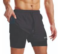 CarryFitness® Gym Shorts Men, Buttery Soft Inside Fabric, Double Compression Shorts Men with Phone Pocket, Quick Drying Running Shorts Men, Double Stitched & Four-way Stretched Mens Gym Shorts - Black