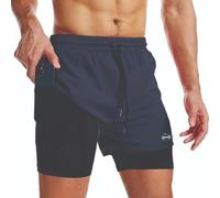 CarryFitness® Gym Shorts Men, Buttery Soft Inside Fabric, Double Compression Shorts Men with Phone Pocket, Quick Drying Running Shorts Men, Double Stitched & Four-way Stretched Mens Shorts - Navy Blue