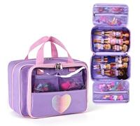 Carrying Case Compatible with Barbie Dolls 12-Inch/6-inch, All-in-One Organizer Holds 6-12 Dolls & Accessories，Large Doll Travel Case with Handle, Bag Only (Purple)