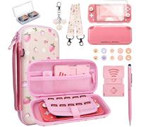 Carrying Case Compatible with Nintendo Switch Lite, Waterproof Portable Travel Bag, 19 in 1 Accessories Bundle with Screen Protector, Thumb Grips, Stand, Clear Protective Cover for Switch Lite, Pink