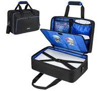 Carrying Case Compatible with PS5/PS5 Pro/PS4,17 Pockets Travel Storage Bag with Thick Padding Compatible with Playstation 5/PS5 Digital Edition,Controller,Game Discs,Charger & Accessories,Black-Blue