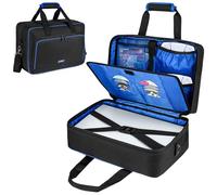 Carrying Case Compatible with PS5/PS5 Pro/PS4,17 Pockets Travel Storage Bag with Thick Padding Compatible with Playstation 5/PS5 Digital Edition,Controller,Game Discs,Charger & Accessories,Black,Blue