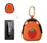 Carrying Case for Fiio ka15 Headphone Amplifier with 2 Screen Protectors | PU Leather, Zipper Closure, Removable Metal Hook, Compact Storage for Daily Use and Travel,Orange Strawberry Bear Design