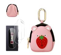 Carrying Case for Fiio ka15 Headphone Amplifier with 2 Screen Protectors | PU Leather, Zipper Closure, Removable Metal Hook, Compact Storage for Daily Use and Travel,Pibk Strawberry Bear Design
