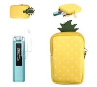 Carrying Case for FiiO SnowSky Echo Nano with 2 Soft Screen Protectors | PU Leather, Zipper Closure, Removable Metal Hook, Compact Storage for Daily Use and Travel,Yellow Pineapple Design