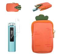Carrying Case for FiiO SnowSky Echo Nano with 2 Soft Screen Protectors | PU Leather, Zipper Closure, Removable Metal Hook, Compact Storage for Daily Use and Travel,Orange Carrot Design