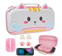 Carrying Case for Nintendo Switch 2, Cute Cat Design with Handle for Switch 2 2025 Travel Cases with Pink Silicone j-con Covers, Kawaii Thumb Grip Caps, Screen Protector for Girls Women Teens