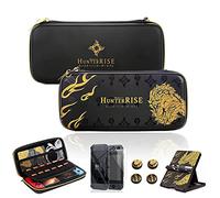 Carrying Case for Nintendo Switch, Monster Hunter Rise Hard Shell Protector Cover with HD Screen Protector, Thumb Grip Cap & Playstand, 4 in 1 Portable Travel Pouch Bag for NS Console and Accessories