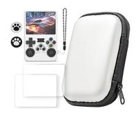 Carrying Case for R36S with 2 Tempered Glass Protective Film + Silicone Protective Cover + 2 Keycaps, Full Body Protection Shockproof EVA Handheld Game Console Case Travel Storage Bag (White)