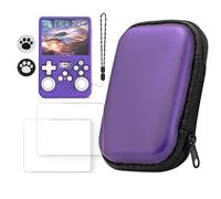 Carrying Case for R36S with 2 Tempered Glass Protective Film + Silicone Protective Cover + 2 Keycaps, Full Body Protection Shockproof EVA Handheld Game Console Case Travel Storage Bag (Purple)