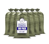 Carrywell (Not Made in China) Heavy Duty Sand Bags for Flooding (100 Bags), 14in x 26in with Tie Strings, Flood Water Barrier, UV Protection Sandbags for 1600 Hours, CW-005, Green