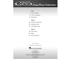 Cars Book [Softcover] Easy Piano Walt Disney