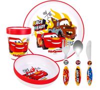 Cars Kids 6 Piece Reusable Dinner Set - Plate/Bowl/Cup/Knife/Fork/Spoon - Childrens Dinnerware Tableware Cutlery Set