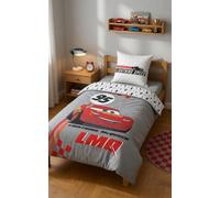 Cars Lightning McQueen Single Duvet Cover 140x200 + Pillowcase 60x63 Grey | Reversible bedding | Natural cotton breathable Oeko-Tex | Disney Pixar | Boys 3-10 | Gift idea | Machine washable