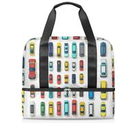 Cars Theme Sports Duffle Bag for Women Men Kirls Boys Girls 21 L Weekend Overnight Bags Wet Seperated Tote Bag for Travel Gym Yoga