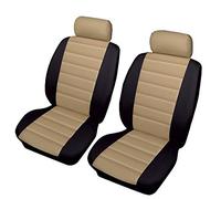 Carseatcover-UK® BEIGE & BLACK Airbag Safe Padded LEATHER LOOK Car Van Seat Covers FRONT PAIR