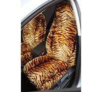 Carseatcover-UK Front Pair of Faux Fur Furry Gold TIGER PRINT Car Seat Covers - Universal Fit - Suitable for Cars, Vans, MPV's SUV's