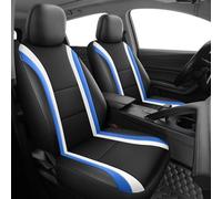 Carseatcover-UK Luxury OLYMPIA Front Car Seat Covers, Black with Blue and White Stripes, PU Leather, Universal Fit, Airbag Compatible | Seat Protector for your car interior | Car Accesories