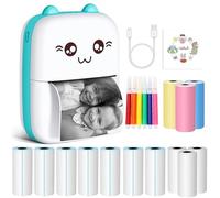 Carseatty Mini Thermal Printer, Inkless Mini Printer Compatible with Android and IOS, Portable Sticker Printer for Printing Photos, Sticky Notes, Lists (Includes 13 Rolls of Thermal Paper)