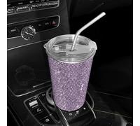 Carshaping Bling Car Home Encrusted Beverage Cup Simple Fashion Rhinestones Encrusted Stainless Steel Straw Coffee Cup Straight Slim 550ml (pink)