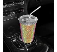 Carshaping Bling Car Home Encrusted Beverage Cup Simple Fashion Rhinestones Encrusted Stainless Steel Straw Coffee Cup Straight Slim 550ml (colored)