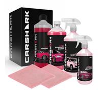 CARSHARK Car Cleaning Cherry Kit - Gift Box, Cherry Interior Dressing 500ml, Cherry Snow Foam 1L, Cherry pH Neutral Shampoo 1L, Cherry Waterless Wash & Wax 1L, Pink Microfibre Cloths x 2