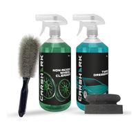 CARSHARK Wheel Cleaning Kit, Non Acidic Wheel Cleaner 1L, Tyre Shine 1L and Wheel Brush (Black) Applicator pad (Black)