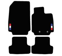 Carsio Carpet Car Mats For Renault Clio 2009 to 2013 with French Flag logo (2 Clips) Tailored Fit Floor Mat Complete Accessory Custom Fitted - All Weather, Anti-Slip Backing & Black Trim