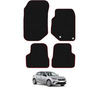 Carsio Carpet Car Mats For Vauxhall Corsa F 2020+ Onwards Tailored Fit Floor Mat Set Complete Accessory Black Custom Fitted - All Weather, Anti-Slip Backing & Red Trim
