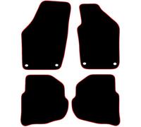Carsio Carpet Car Mats For VW Polo 9N3 2005 2009 4 Piece Set with 4 Oval Clip Tailored Fit Floor Mat Complete Accessory Black Custom Fitted - All Weather, Anti-Slip Backing & Red Trim