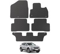 Carsio Rubber Car Mats For Hyundai Santa Fe 2012 to 2018 7 seater Tailored Fit Floor Mat Set Complete Accessory Black Custom Fitted - All Weather & Heavy Duty, Anti-Slip Backing with Clips