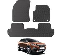 Carsio Rubber Car Mats For Peugeot 3008 2017-2024 3 Pc Set Tailored Fit Floor Mat Set Complete Accessory Black Custom Fitted - All Weather & Heavy Duty, Anti-Slip Backing with Clips
