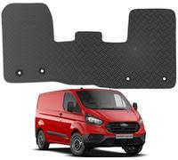 Carsio Rubber Van/Cab Mats For Ford Transit Custom (2013-2024 GEN1) [manual gearbox] Tailored Fit Mat Accessory Black Custom Fitted - All Weather & Heavy Duty, Anti-Slip Backing with Clips