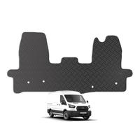 Carsio Rubber Van/Cab Mats For Ford Transit Van 2014+ Onwards Tailored Fit Floor Mat Set Complete Accessory Black Custom Fitted - All Weather & Heavy Duty, Anti-Slip Backing with Clips